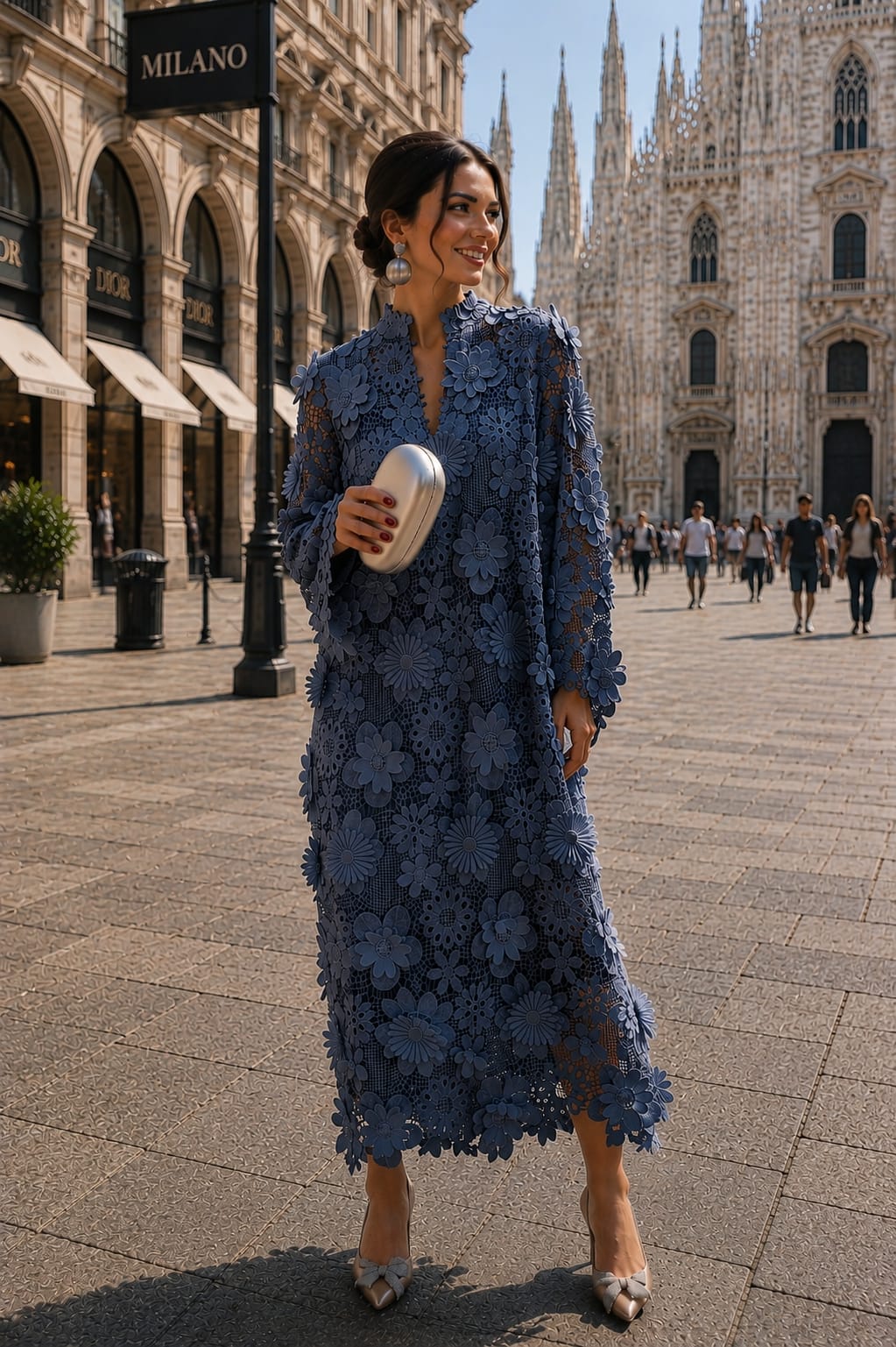 Abito Midi in Pizzo Floreale con Sottana Interna + Borsa in Omaggio
