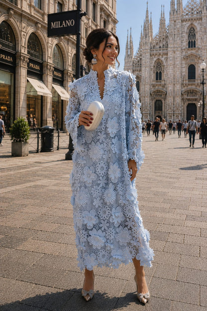 Abito Midi in Pizzo Floreale con Sottana Interna + Borsa in Omaggio