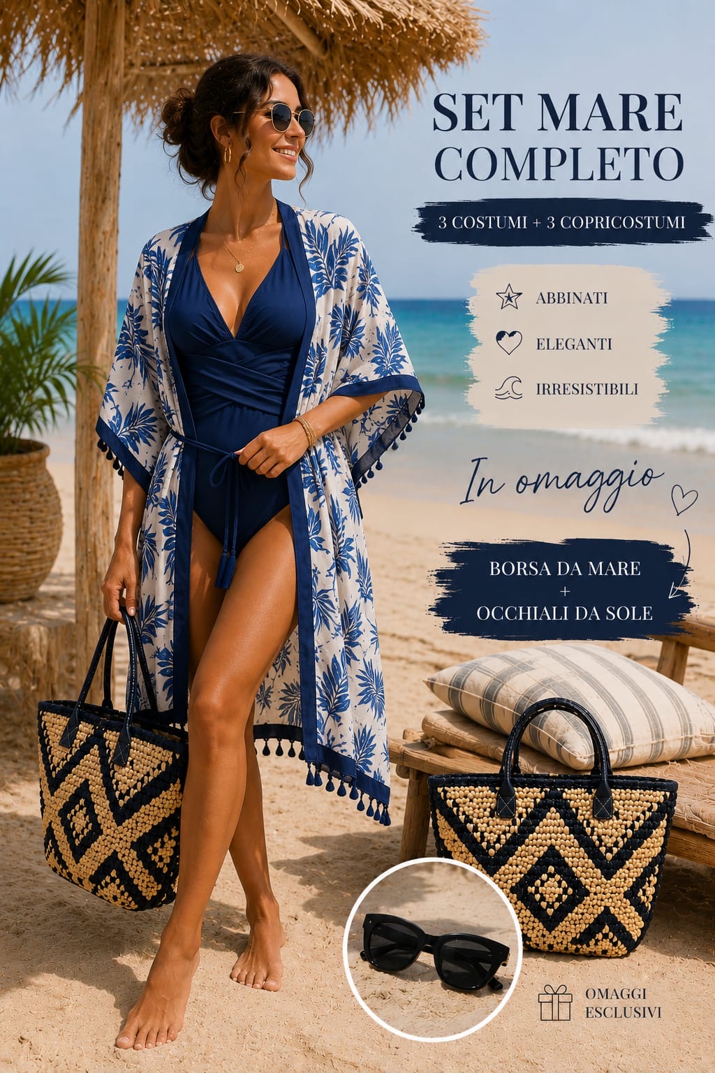 Set Diva Beach 3 costumi più 3 copricostumi in omaggio una Borsa Mare + Occhiali da sole