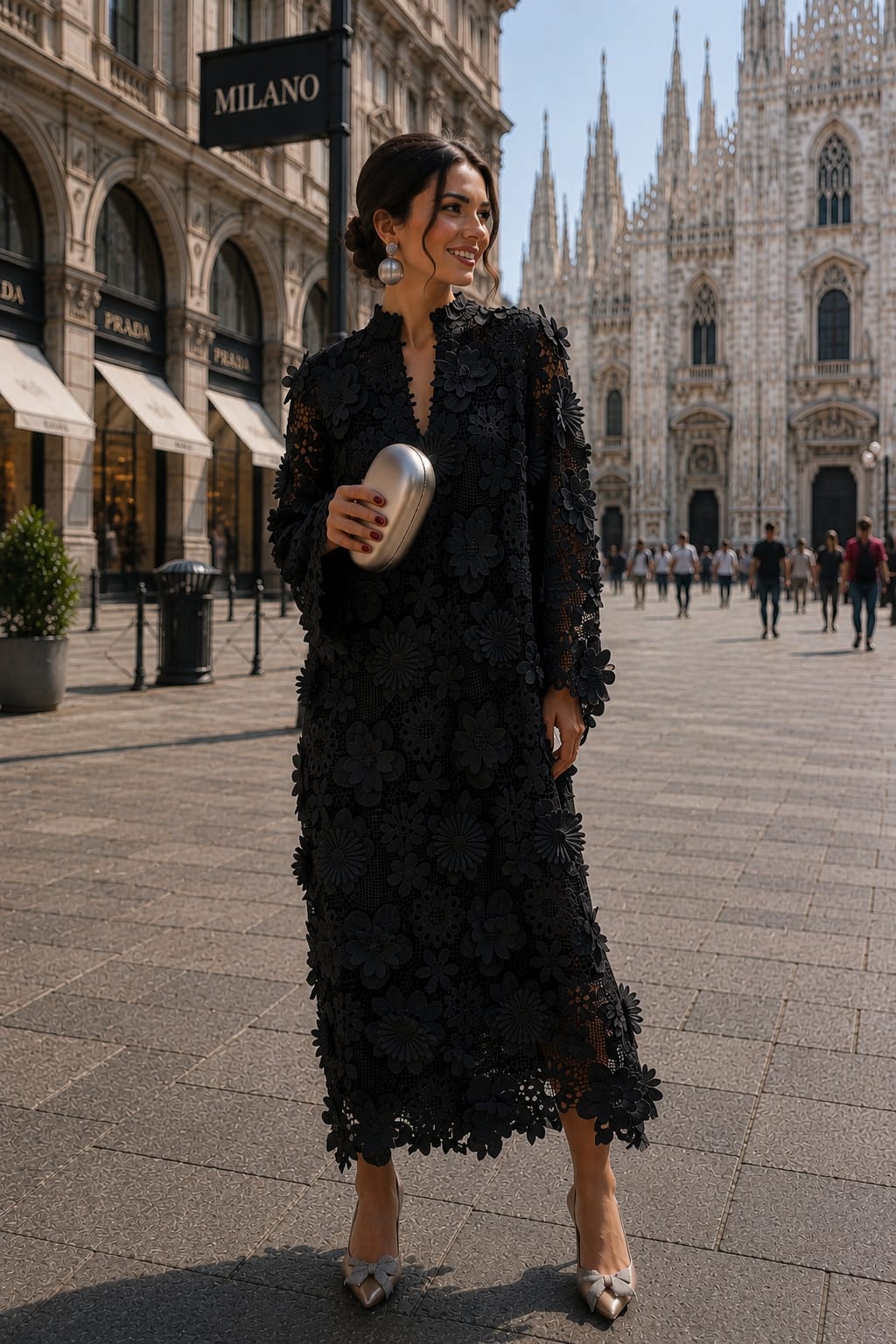 Abito Midi in Pizzo Floreale con Sottana Interna + Borsa in Omaggio