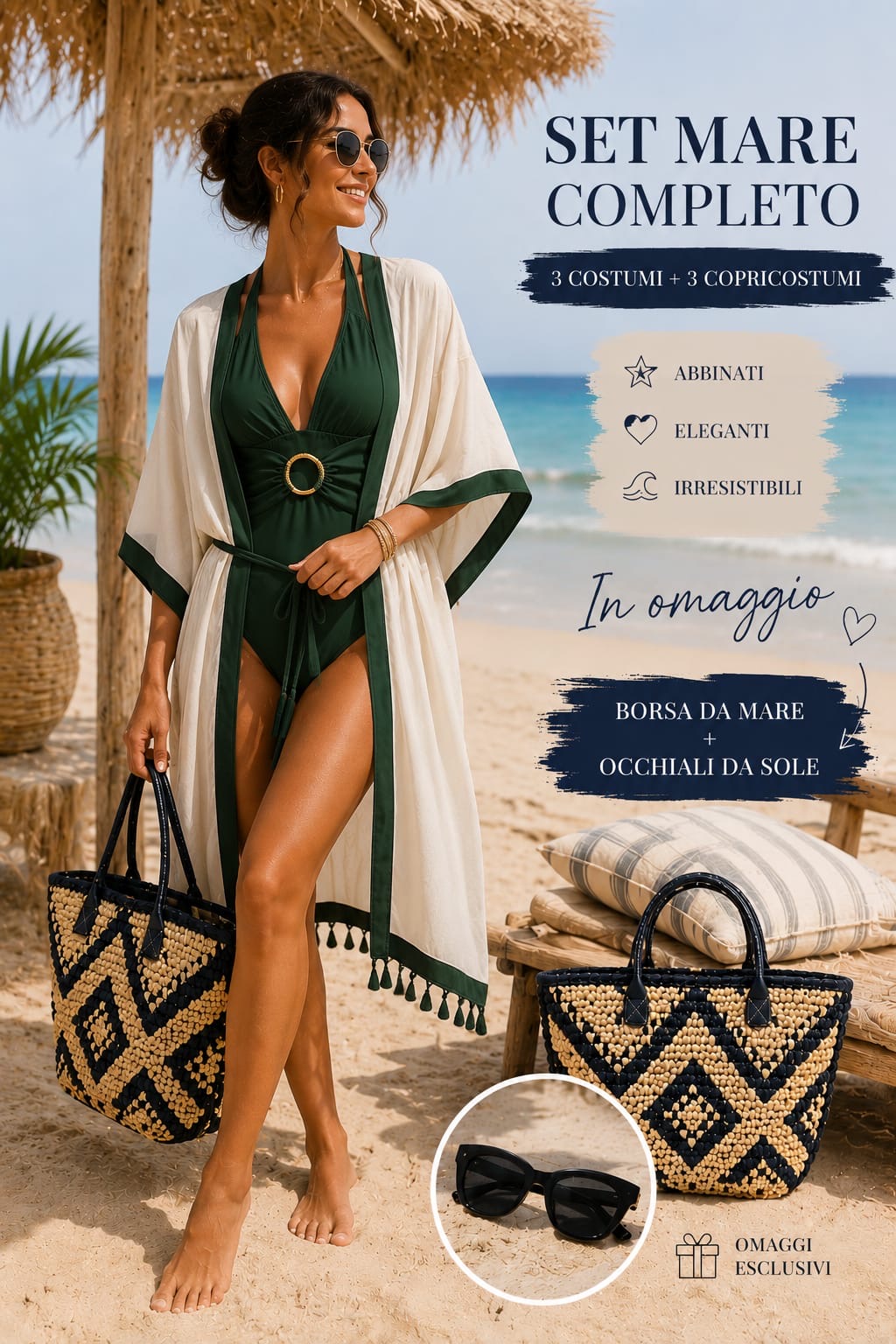 Set Diva Beach 3 costumi più 3 copricostumi in omaggio una Borsa Mare + Occhiali da sole