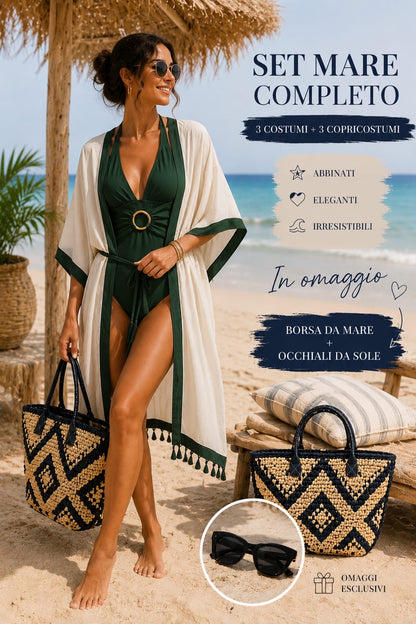 Set Diva Beach 3 costumi più 3 copricostumi in omaggio una Borsa Mare + Occhiali da sole