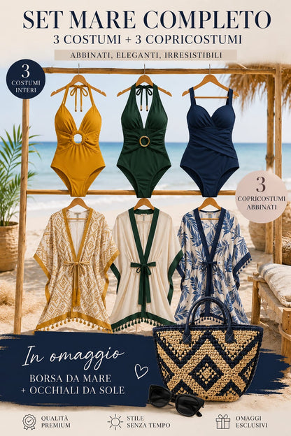 Set Diva Beach 3 costumi più 3 copricostumi in omaggio una Borsa Mare + Occhiali da sole