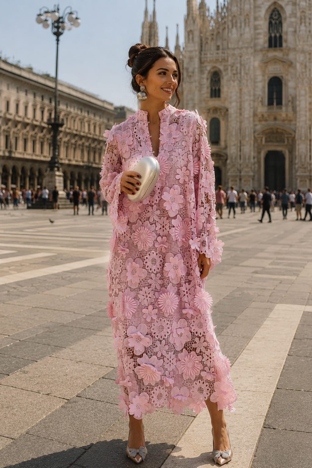 Abito Midi in Pizzo Floreale con Sottana Interna + Borsa in Omaggio