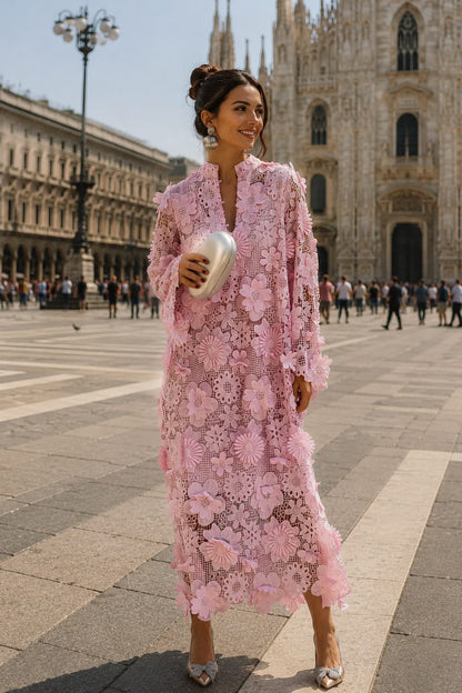 Abito Midi in Pizzo Floreale con Sottana Interna + Borsa in Omaggio