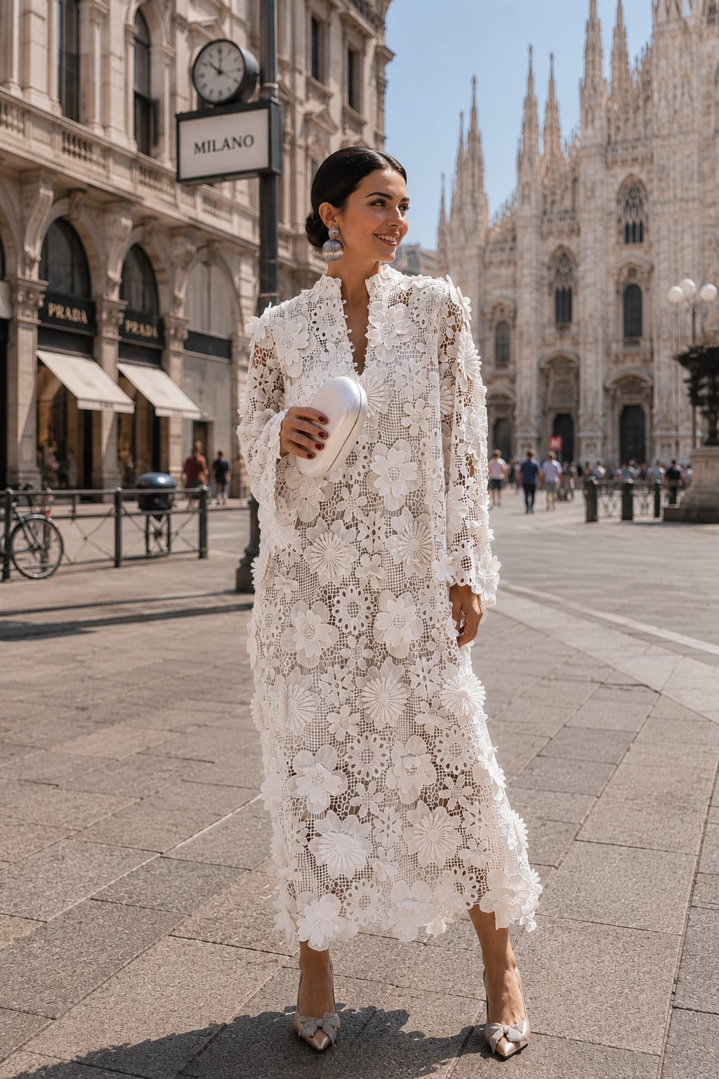 Abito Midi in Pizzo Floreale con Sottana Interna + Borsa in Omaggio