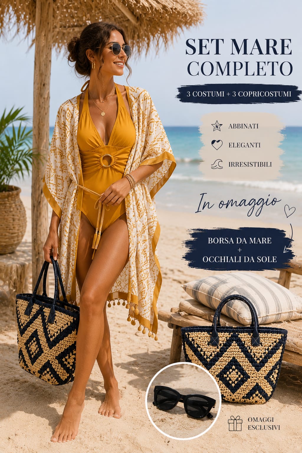 Set Diva Beach 3 costumi più 3 copricostumi in omaggio una Borsa Mare + Occhiali da sole