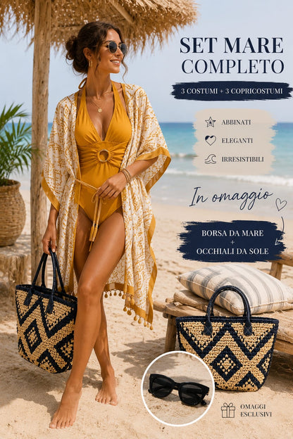Set Diva Beach 3 costumi più 3 copricostumi in omaggio una Borsa Mare + Occhiali da sole